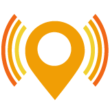 Location pin with sound waves.